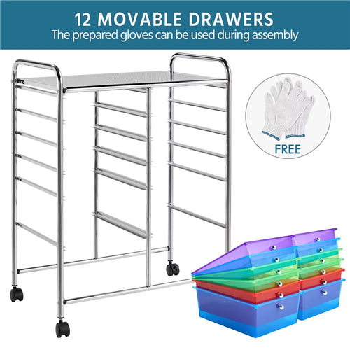 12 Drawer Rolling Storage Cart with Castors, Black B91892