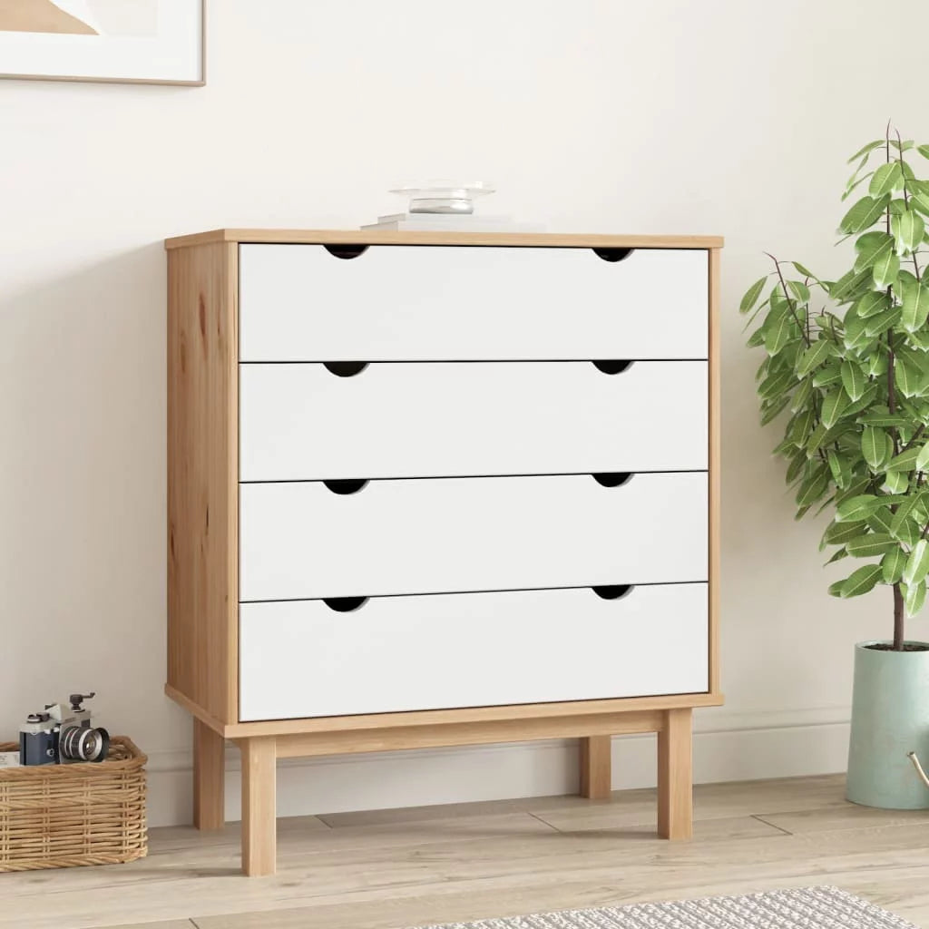 Brown&White Solid Wood Pine Drawer Cabinet W461095
