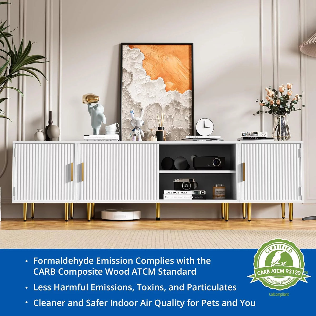 White TV Stand with Storage Cabinet Y850