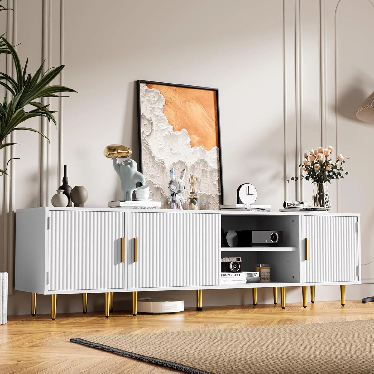 White TV Stand with Storage Cabinet Y850