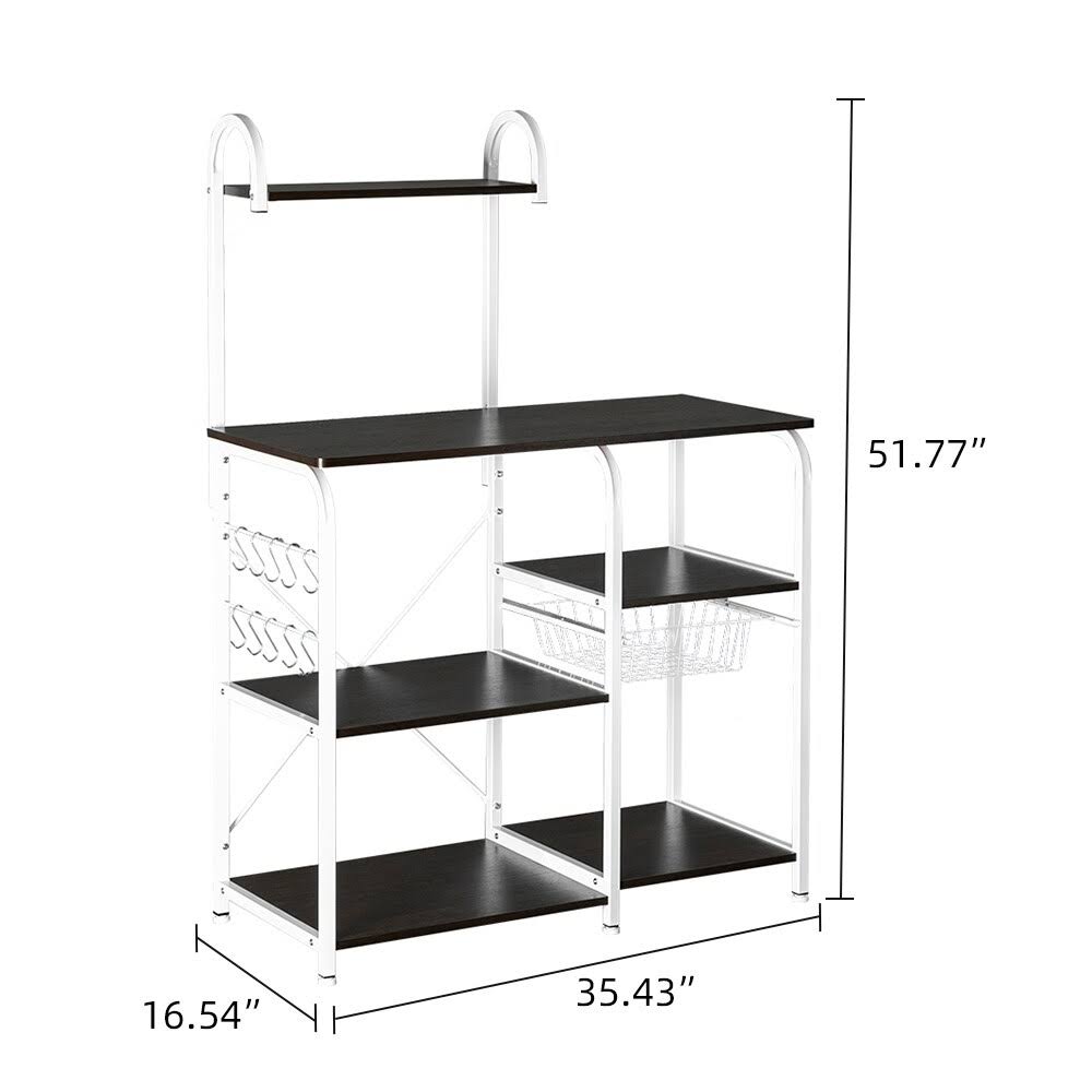 4-Tier Kitchen Baker's Rack Storage Shelf with 10 Hooks Deep Brown N273