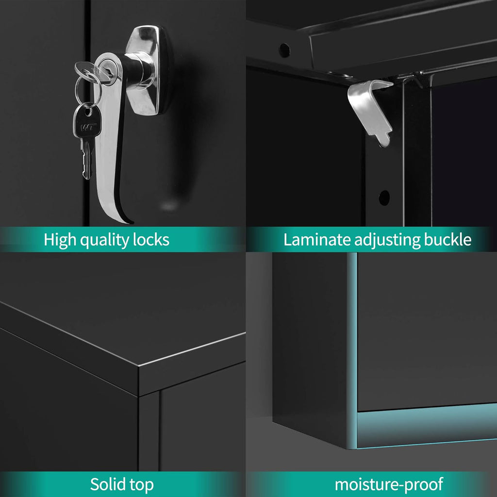 Black Lockable Metal Storage Cabinet with 4 Adjustable Shelves V300656
