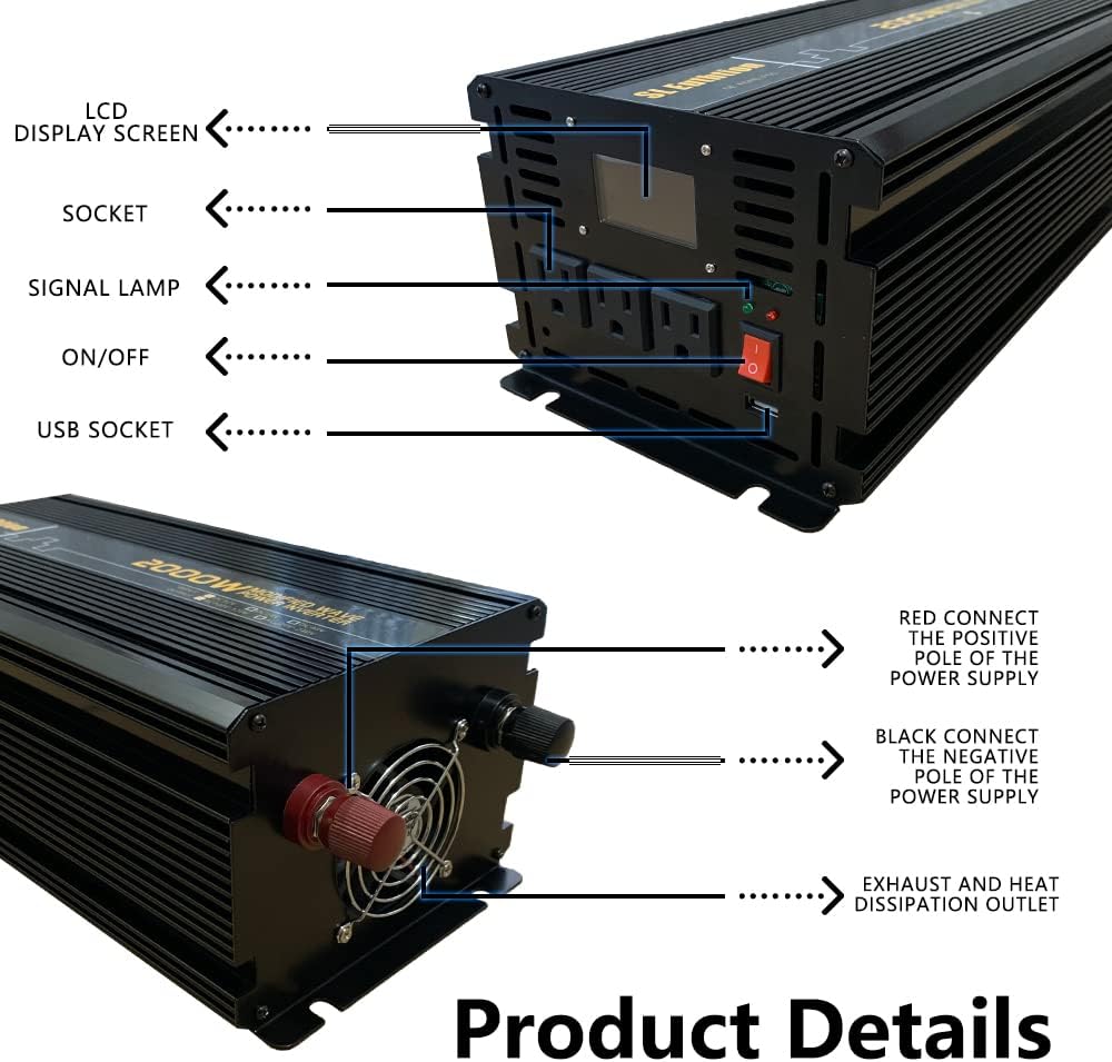 3000W Power Inverter 12V DC to 120V AC with LCD Display USB Port N135