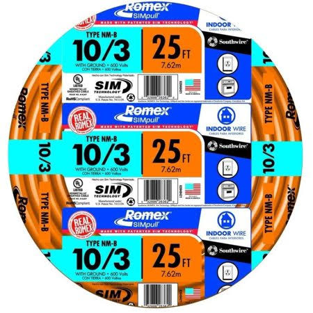 25' 10/3 with Ground Orange Electrical Wire Type NM-B T119