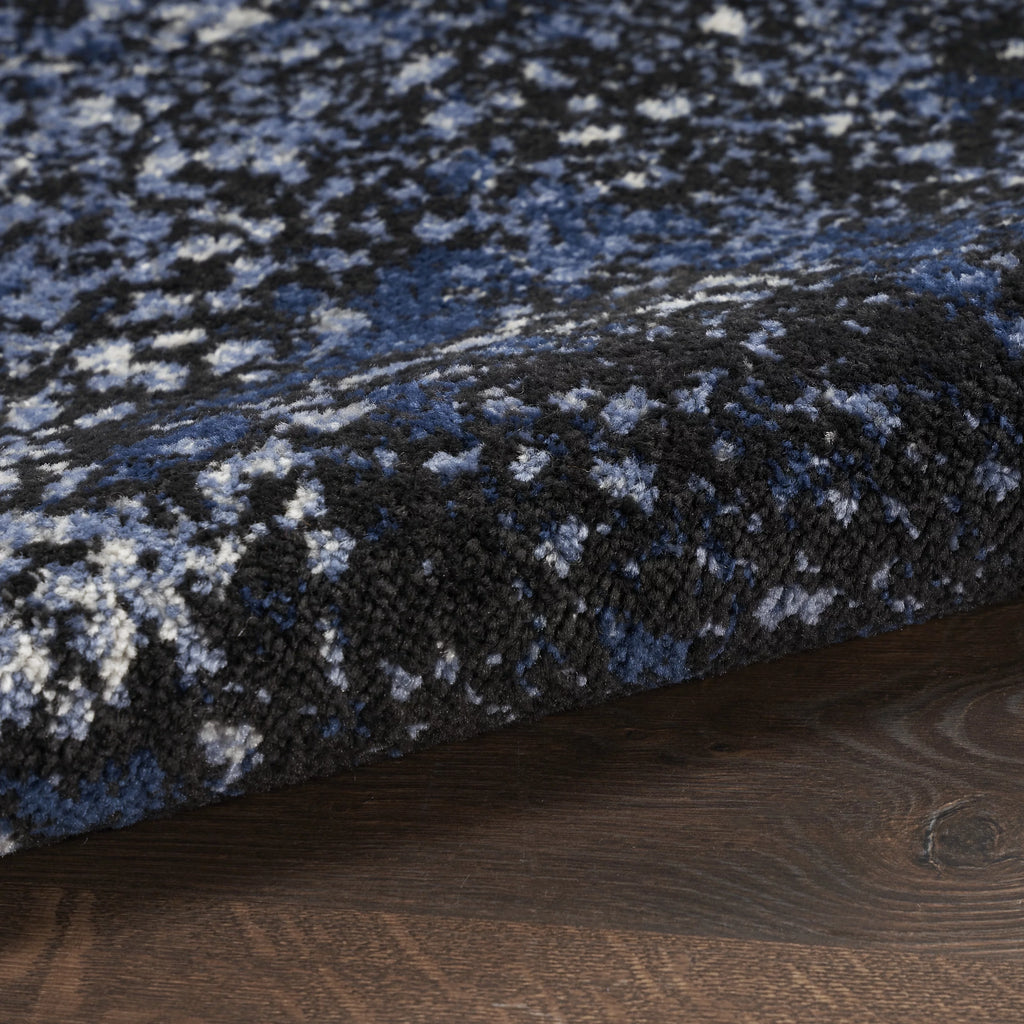 Light Blue Black Round Area Rug E938