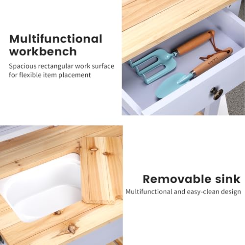 Wooden Outdoor Potting Bench Table with Sink Y530664