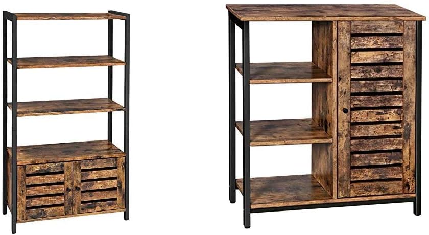 Rustic Brown Storage Cabinet with Shelf and Bookshelf with 3 Shelves and 2 Louvered Doors Z5668
