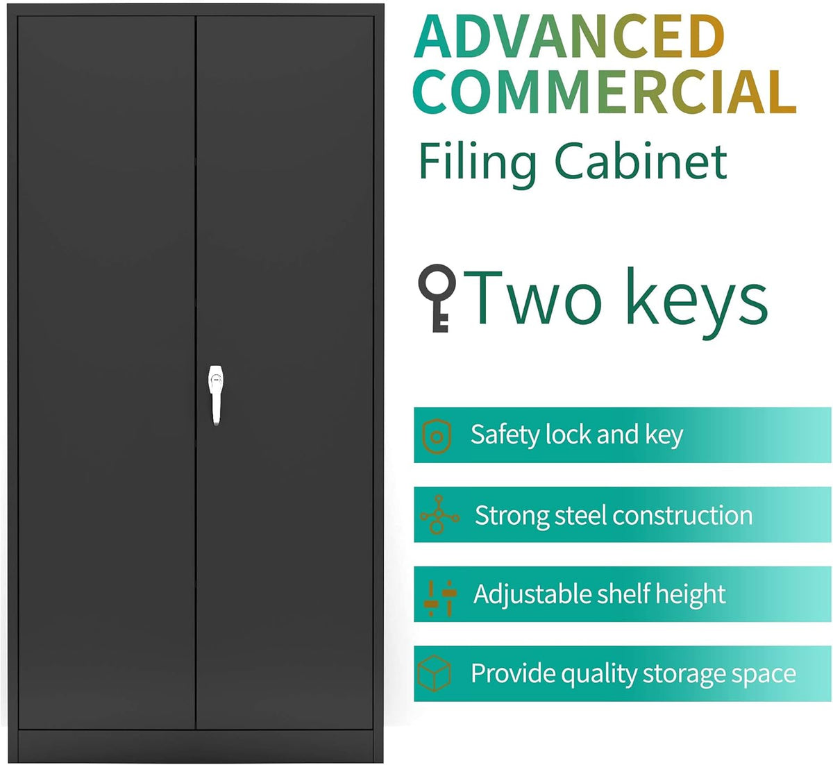 Black Lockable Metal Storage Cabinet with 4 Adjustable Shelves V300656