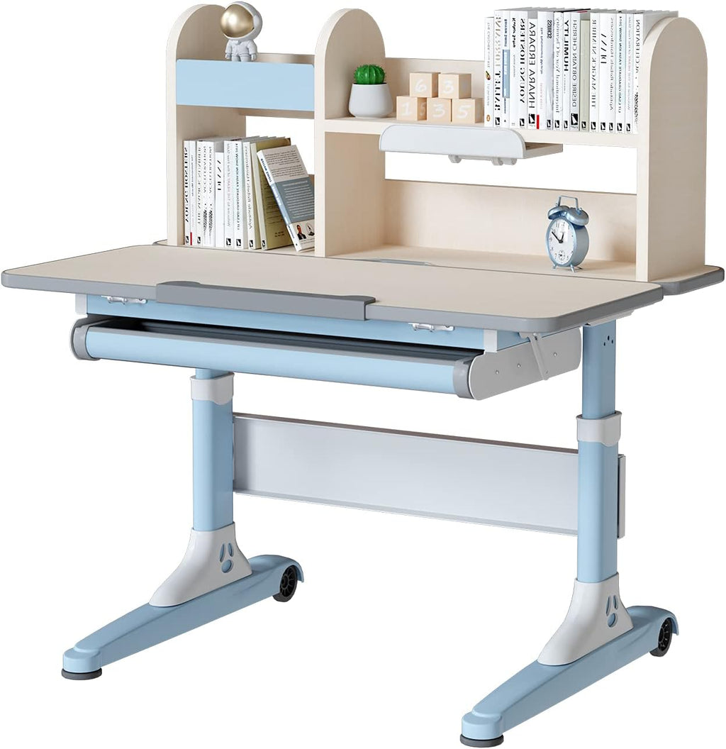 Pink Height Adjustable Ergonomic Kids Study Desk and Chair Set with Drawer and Bookshelf X47310