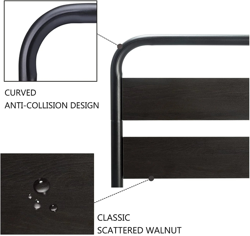 Full Size Metal Platform Bed Frame with Wooden Headboard & Footboard, Black E354