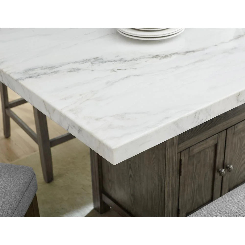 White Marble and Driftwood 6-Piece Counter Height Set U411