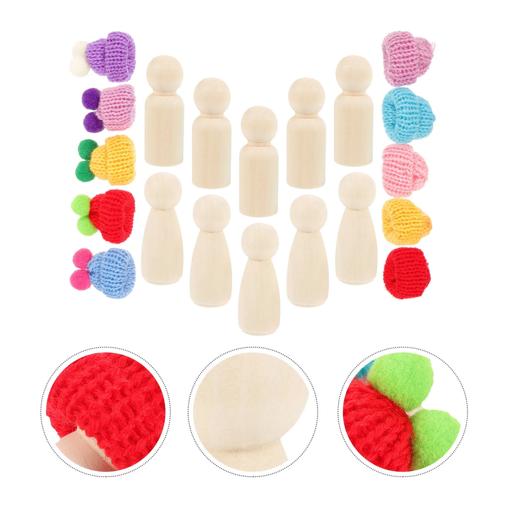 Unfinished Wooden Peg Dolls with Hats F703