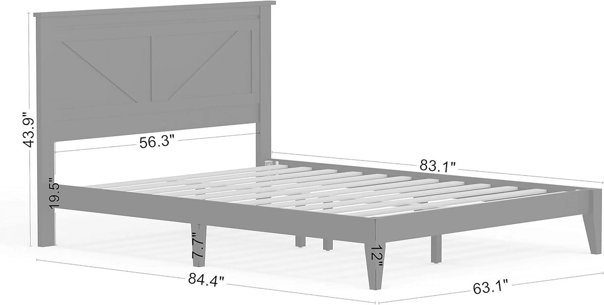 Solid Wood Platform Bed Queen Grey F528