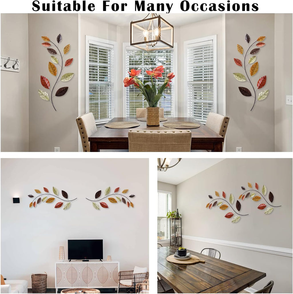 Set of 2 Metal Leaf Wall Hanging Art Decor, 38 Inch Iron Olive Branch Home Sculptures W358