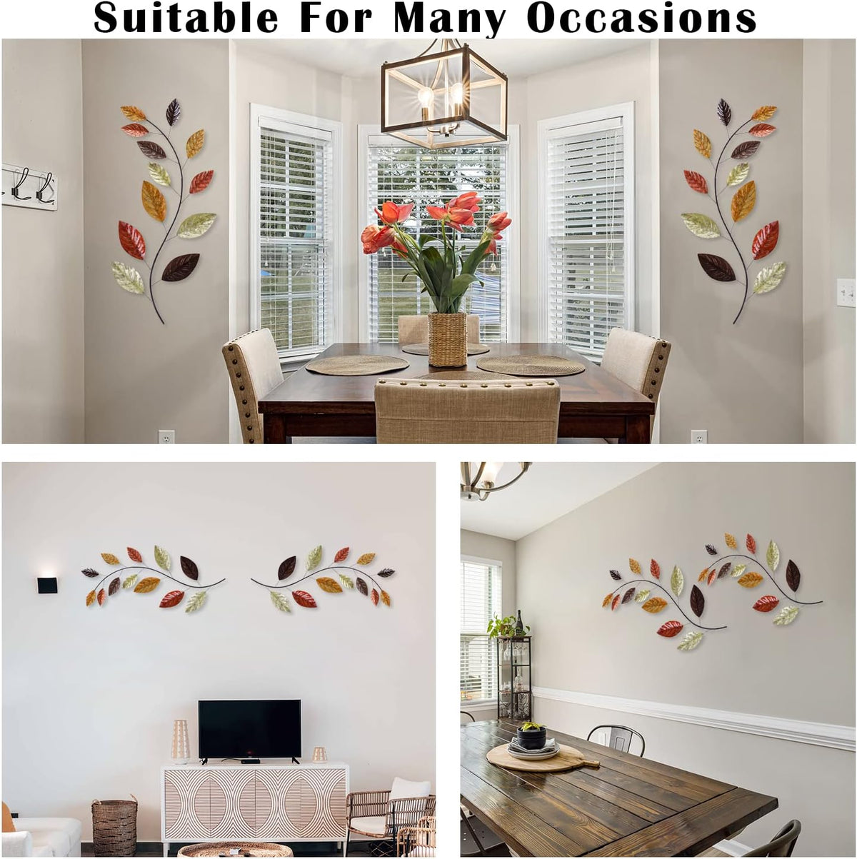 Set of 2 Metal Leaf Wall Hanging Art Decor, 38 Inch Iron Olive Branch Home Sculptures W358