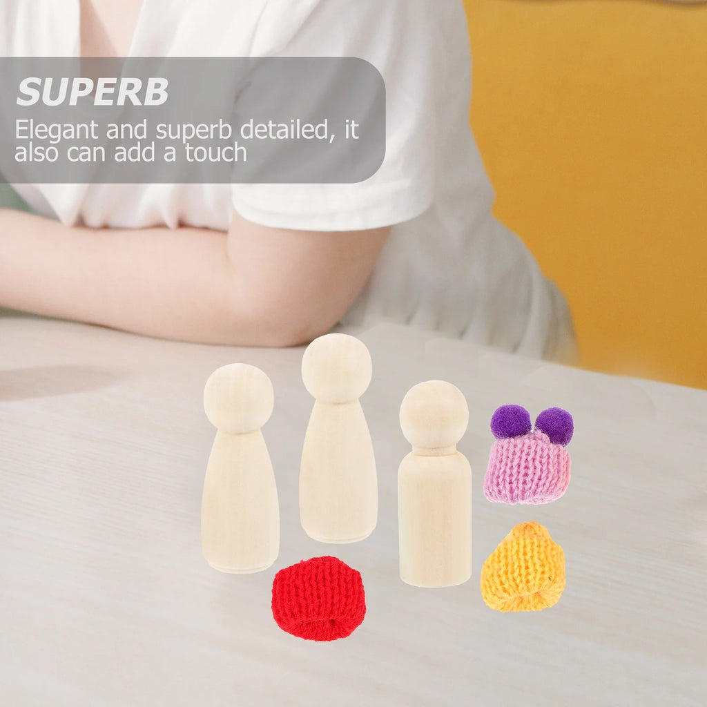 Unfinished Wooden Peg Dolls with Hats F703