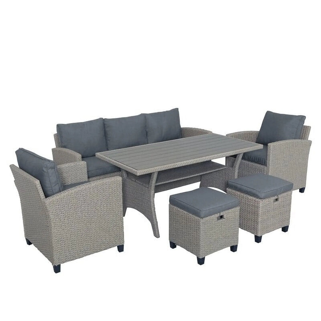 Brown 6 Person Seating Group Dining Set with Cushions F2081