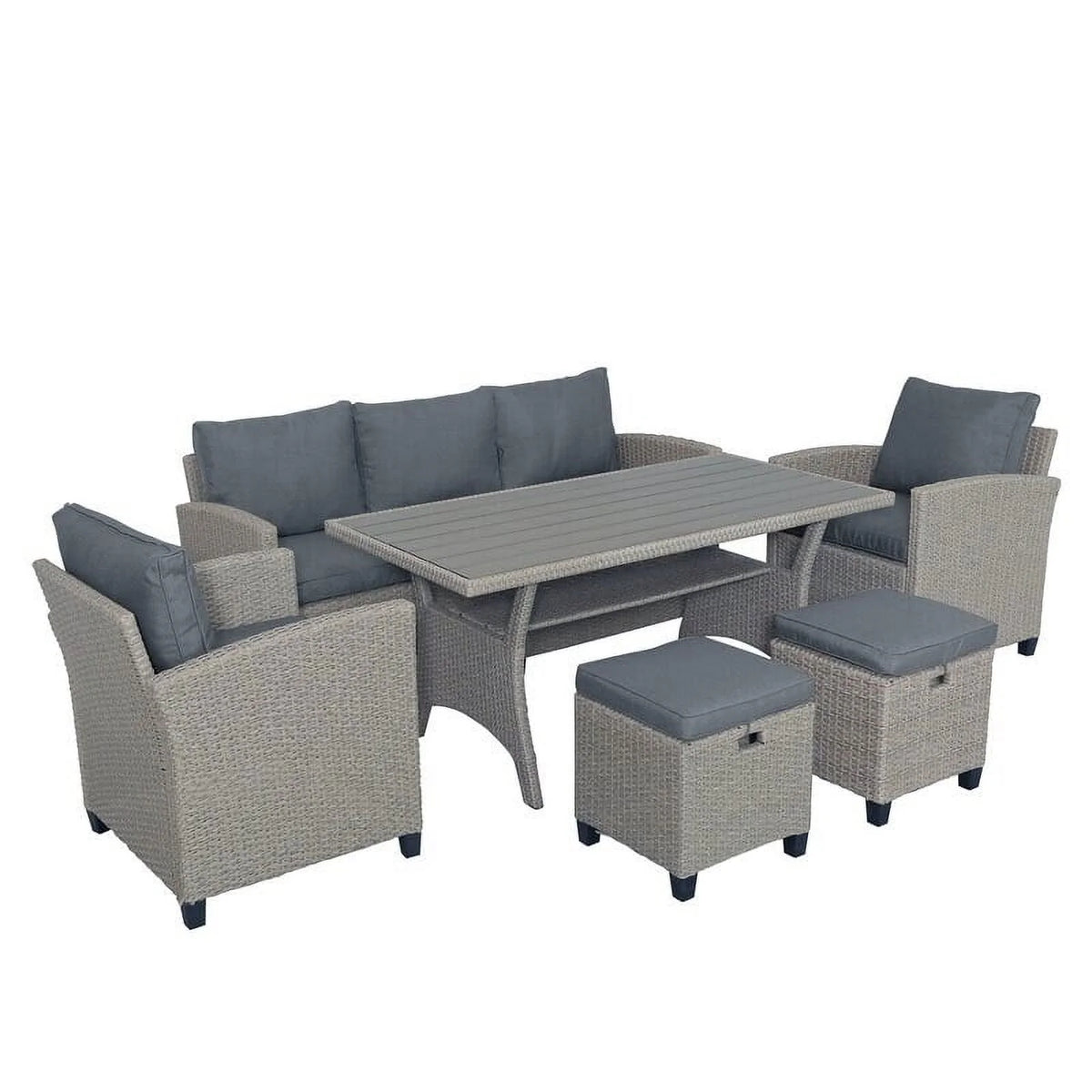 Brown 6 Person Seating Group Dining Set with Cushions F2081