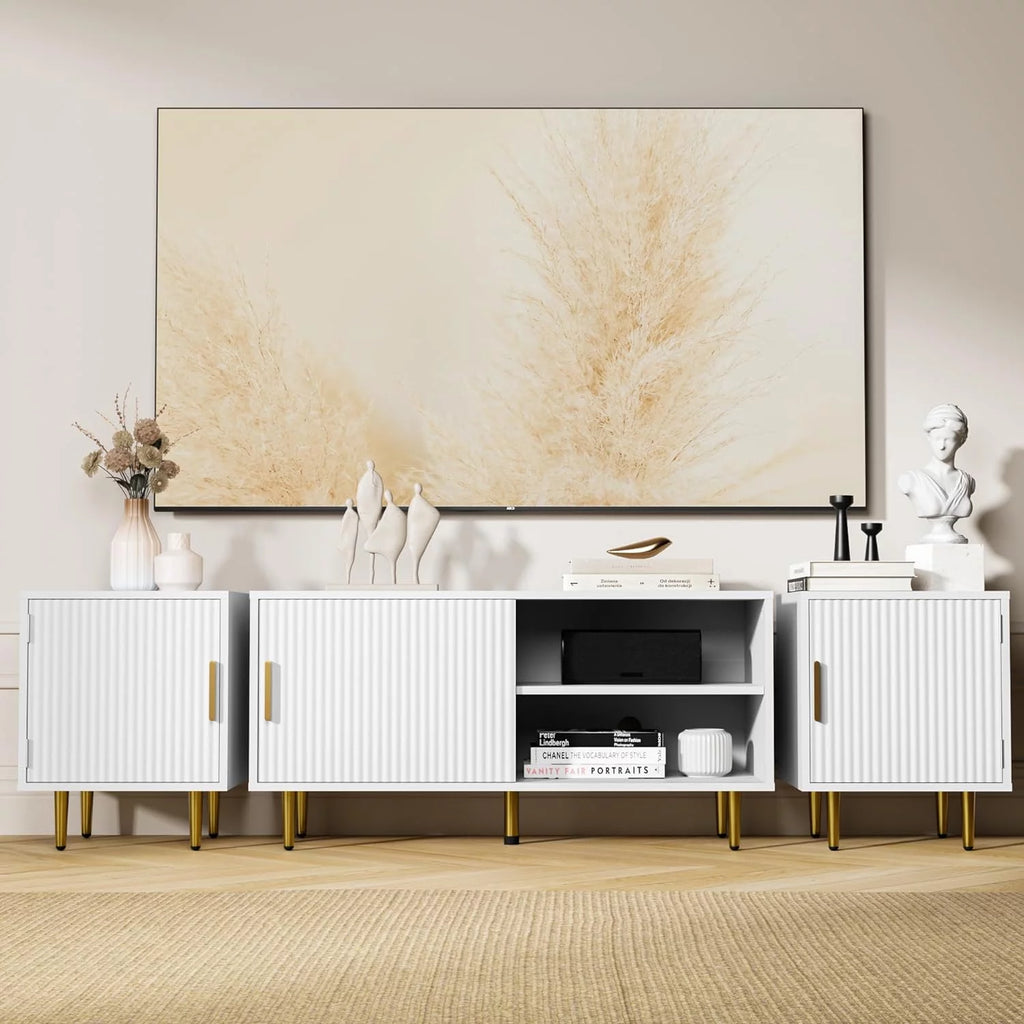 White TV Stand with Storage Cabinet Y850