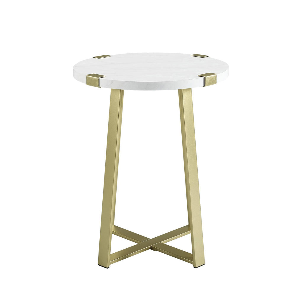 White Faux Marble Round Side Table J386304