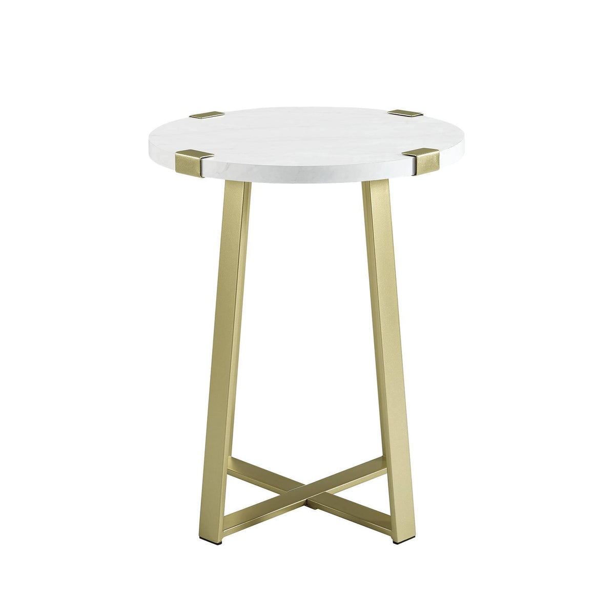White Faux Marble Round Side Table J386304