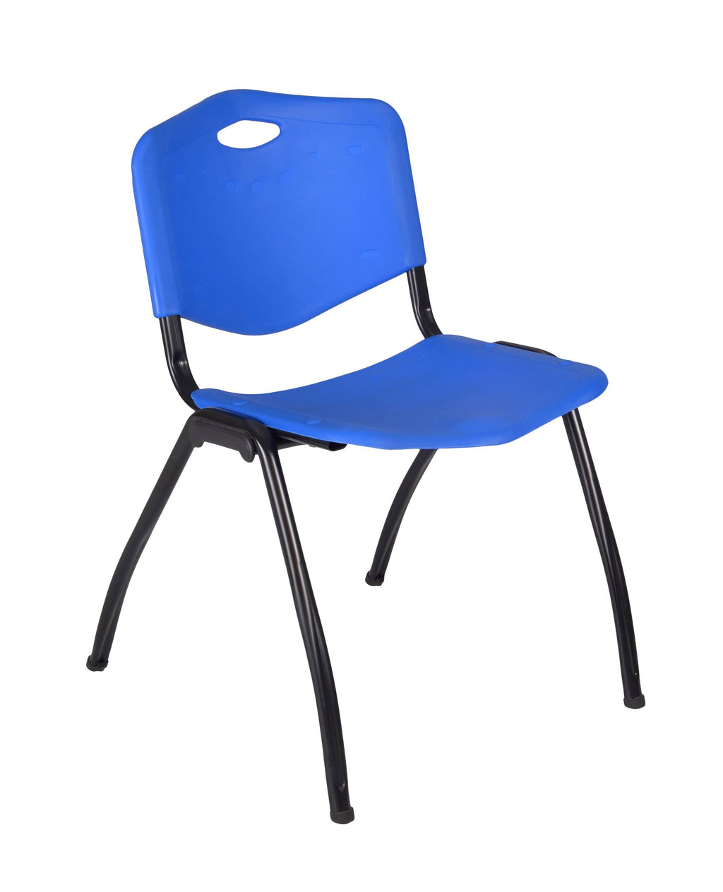48x22 Round Breakroom Table Maple and 4 Stack Chairs Blue O382