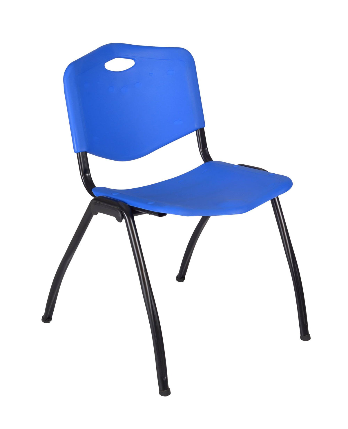 48x22 Round Breakroom Table Maple and 4 Stack Chairs Blue O382