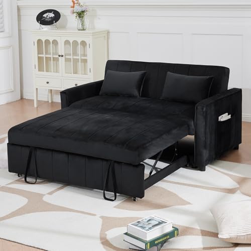 Black Velvet Convertible Sleeper Sofa Bed W344838