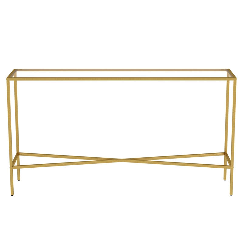 55x22 Brass Finish Console Table with Glass Tabletop U4463