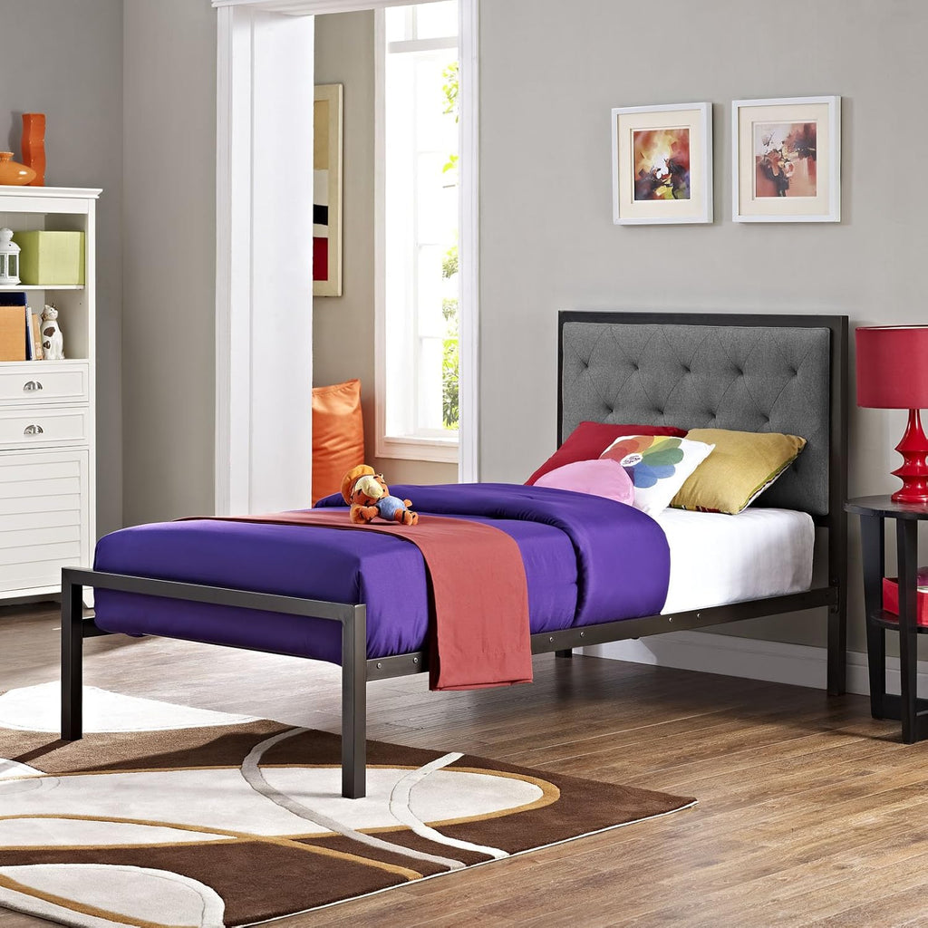Twin Size Grey Fabric Bed Frame P31104