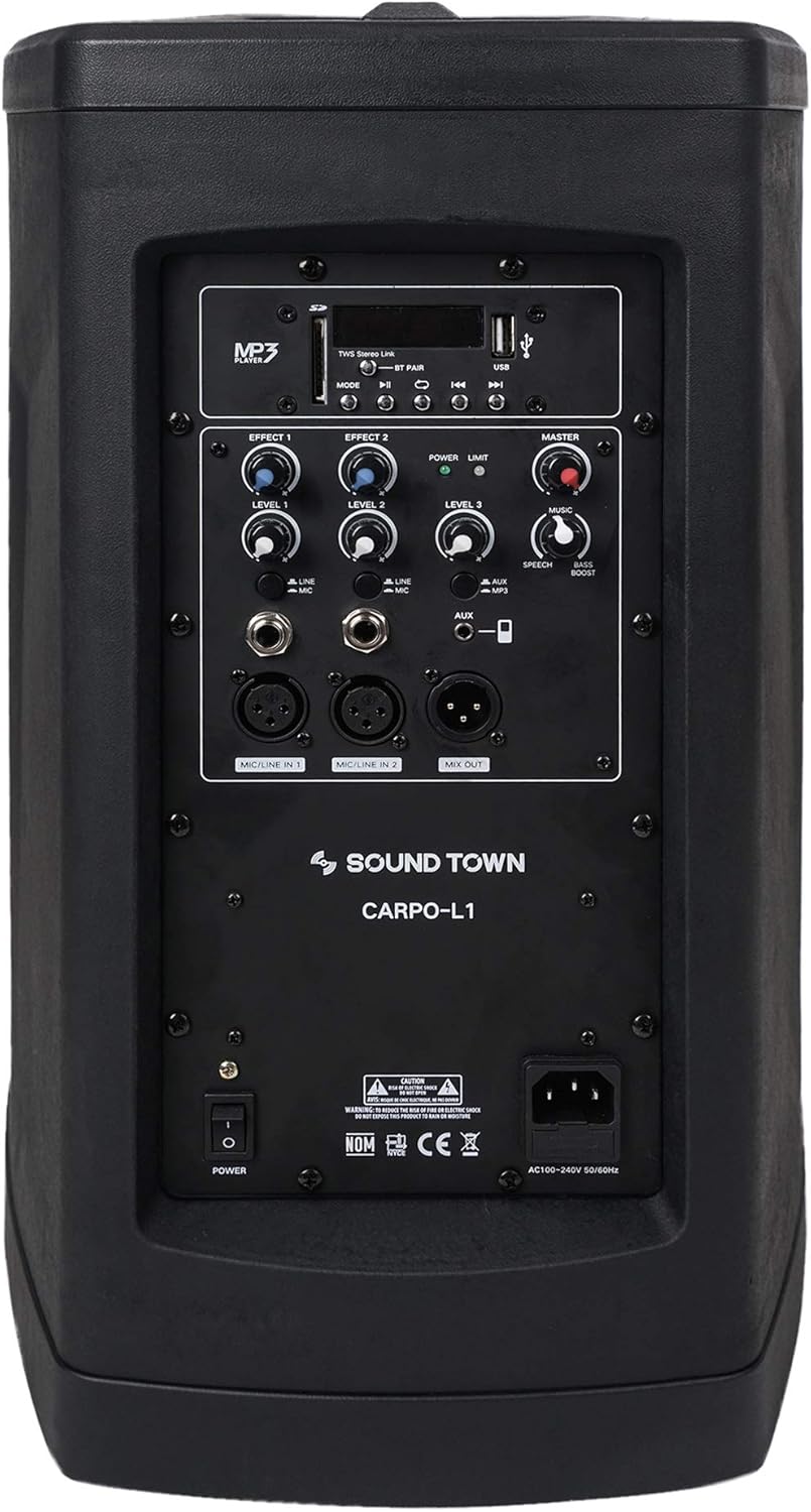 Portable Line Array PA System with Sub Bass Module, TWS Bluetooth, Built-in 3-channel Mixer, Carry Bag S626080
