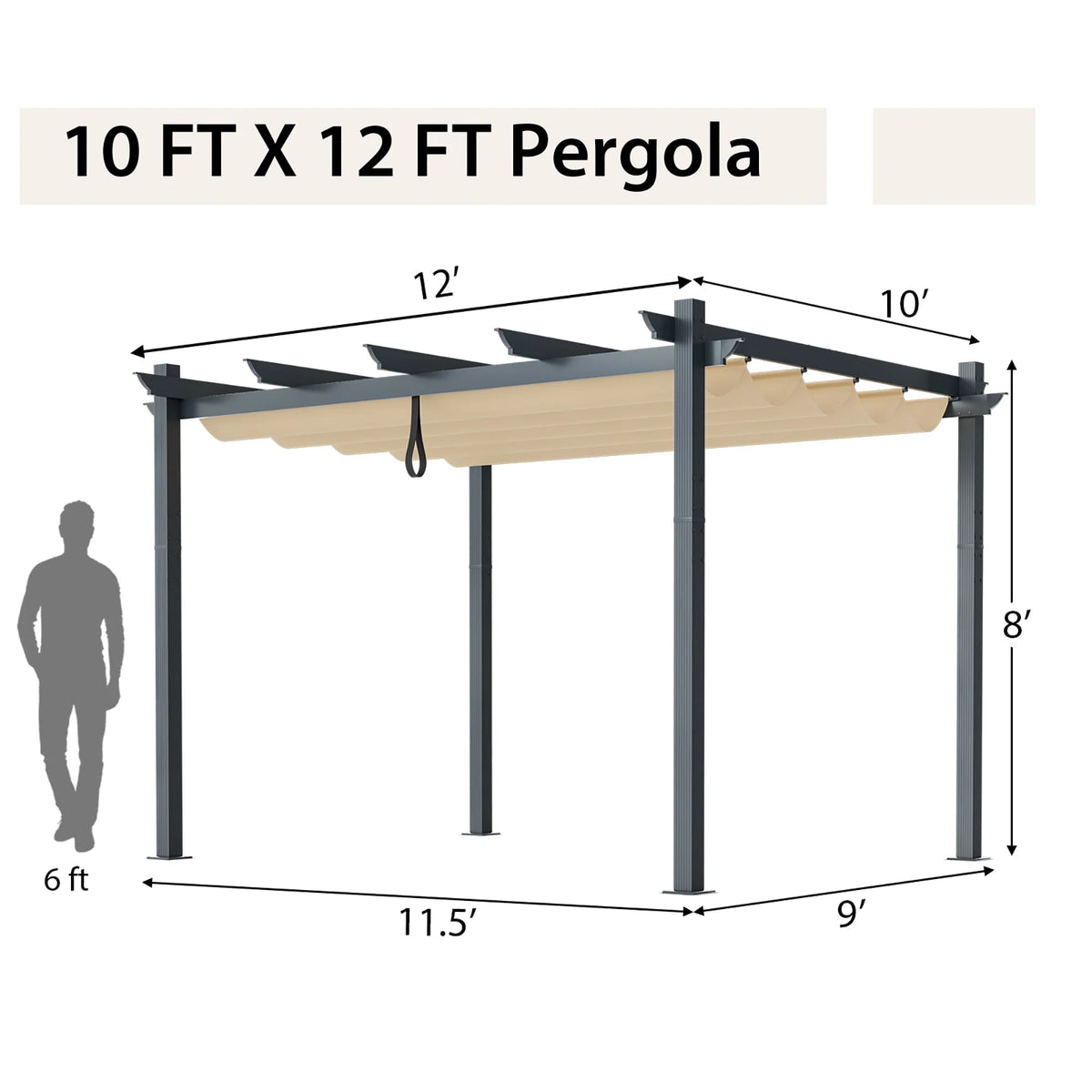 10x12ft Aluminum Retractable Pergola Canopy Shelter V2336