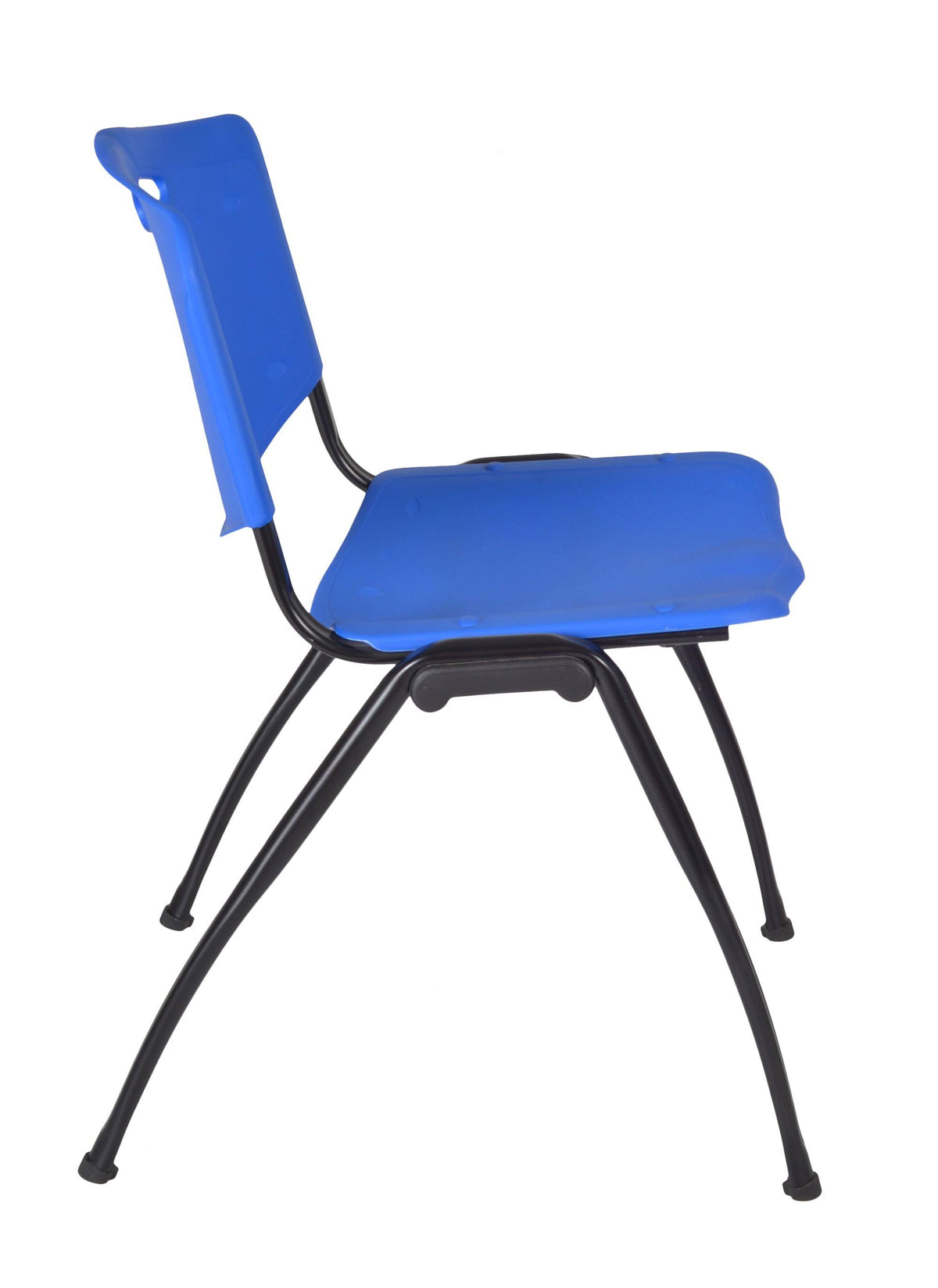 48x22 Round Breakroom Table Maple and 4 Stack Chairs Blue O382