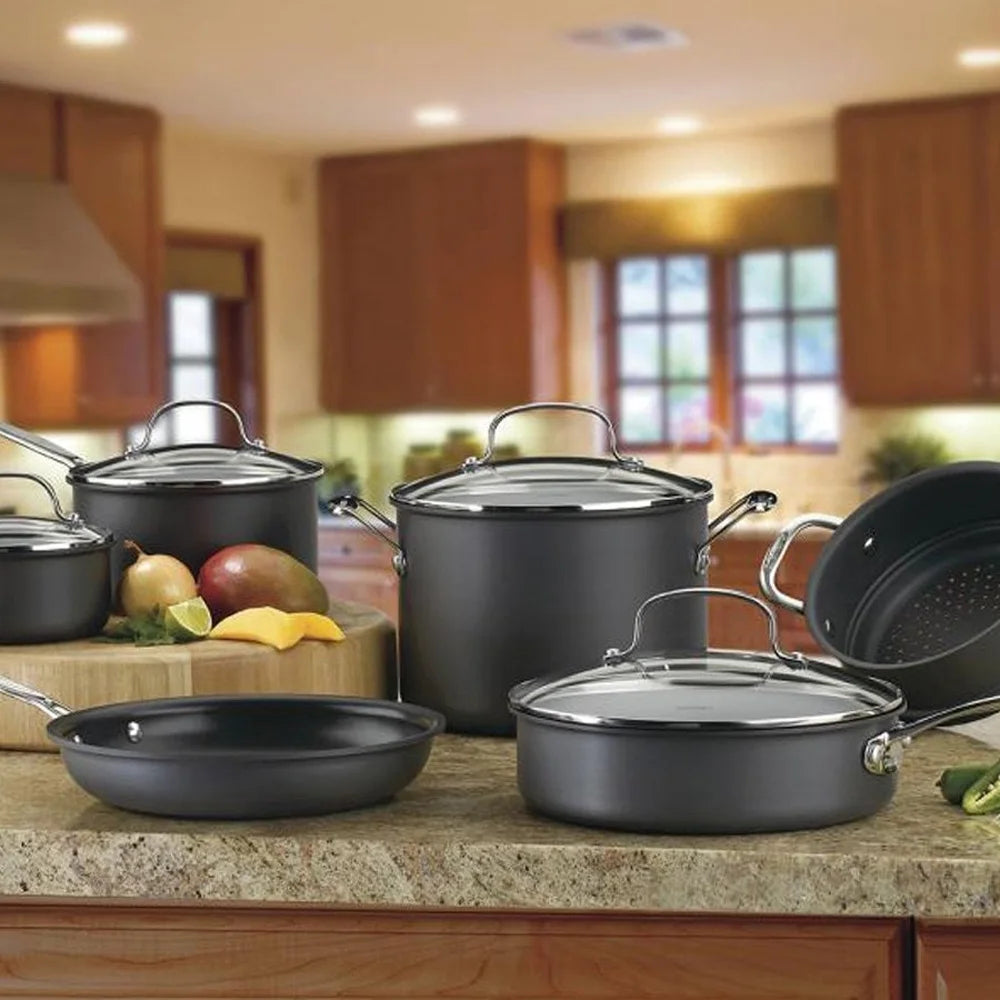 10-Piece Nonstick Hard-Anodized Cookware Set with 12-Piece Knife Set R514224