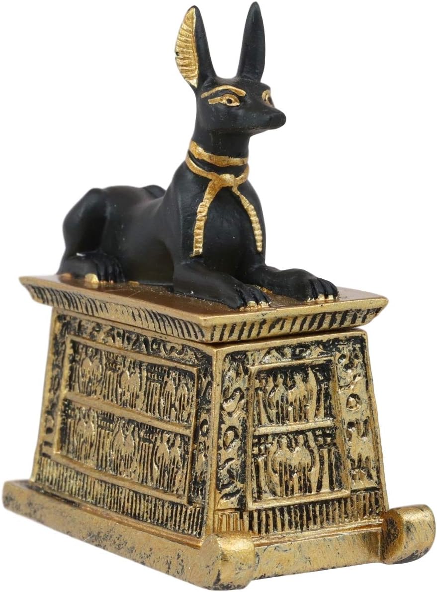 Black And Gold Finish Anubis Dog Cartouche Box Figurine I608