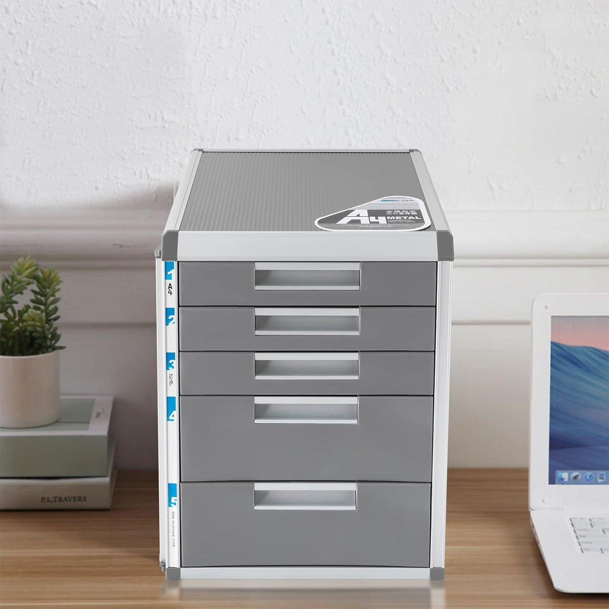Grey 5 Layers Desktop Drawer Organizer with Lock L3137