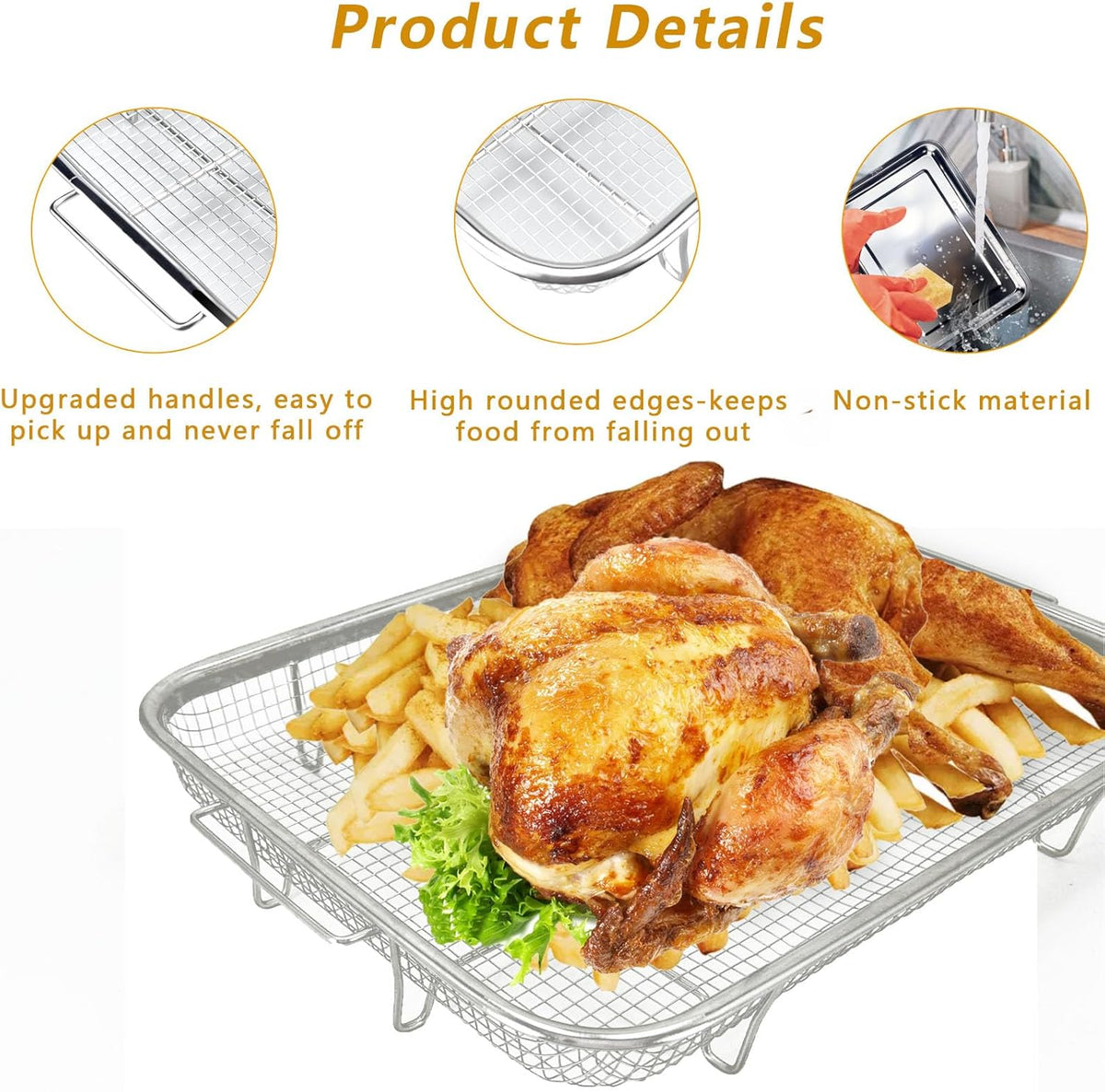 2 Pieces Stainless Steel Air Fryer Baking Pans Y287356