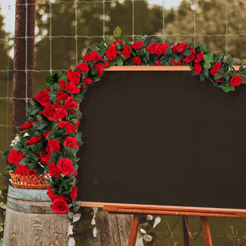 4PCS(28.8FT) Red Artificial Silk Rose Garlands L86747