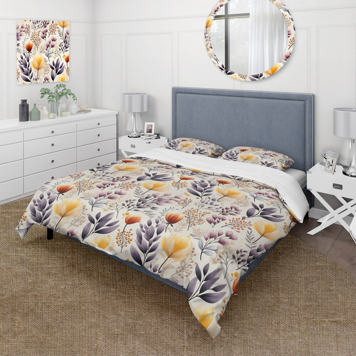 Yellow Floral Bedding Comforter Set with 2 Shams Twin C677
