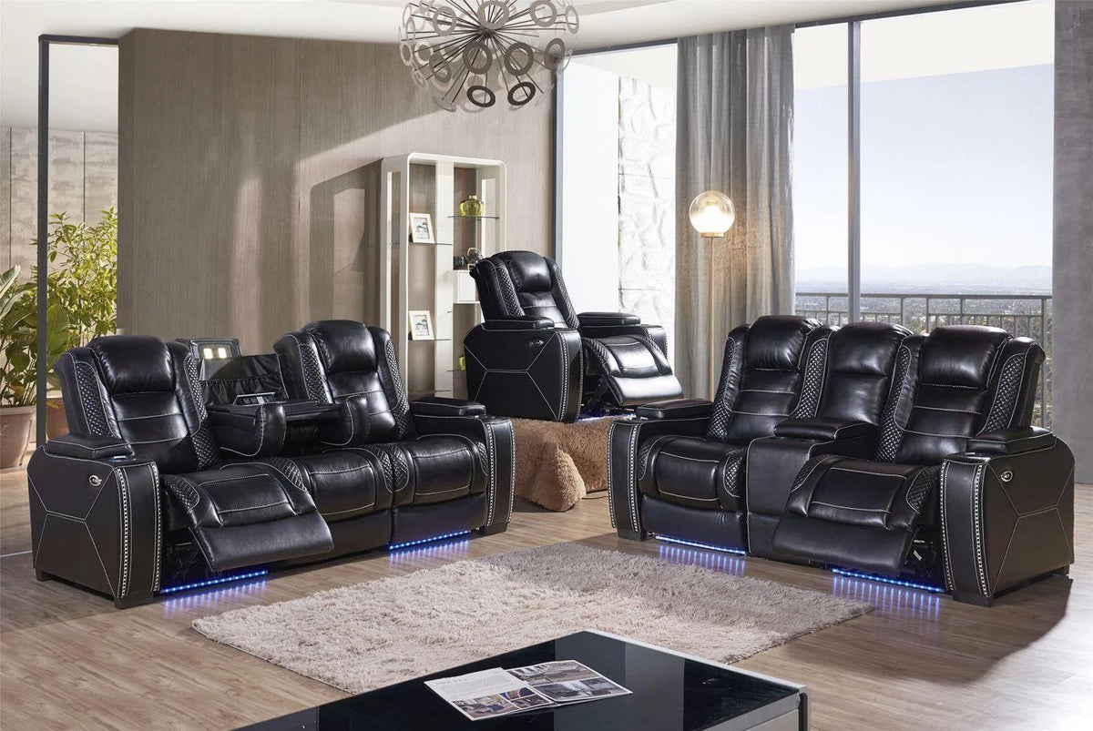 Black Power Reclining Leather Chair with LED Lights V8958