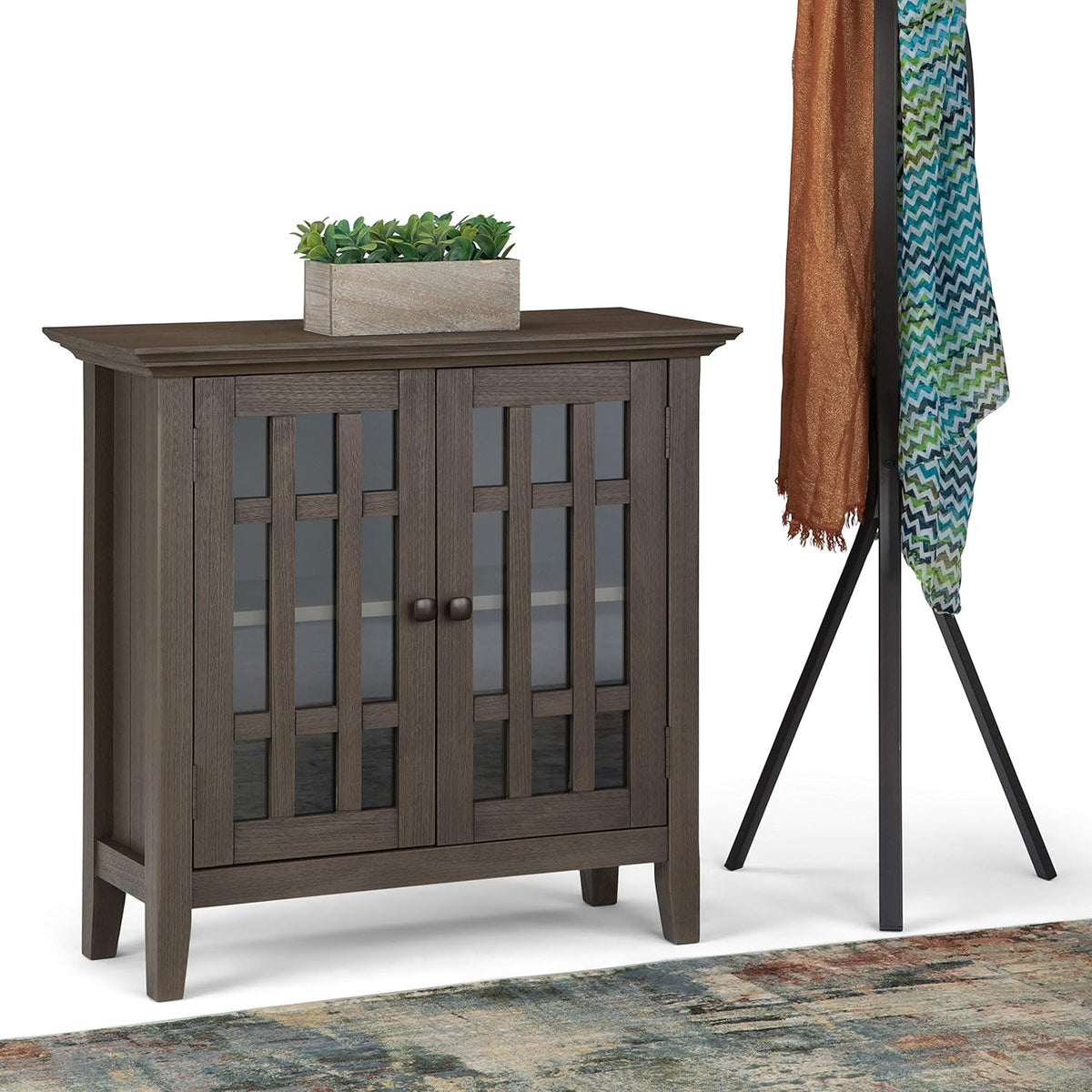 Farmhouse Grey Solid Wood Media Cabinet with 2 Tempered Glass Doors I61364
