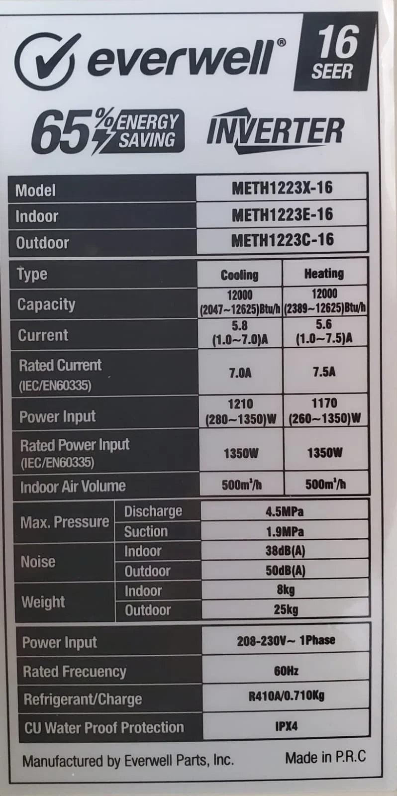 12000 BTU Ductless Mini Split Air Conditioner Heat Pump H828