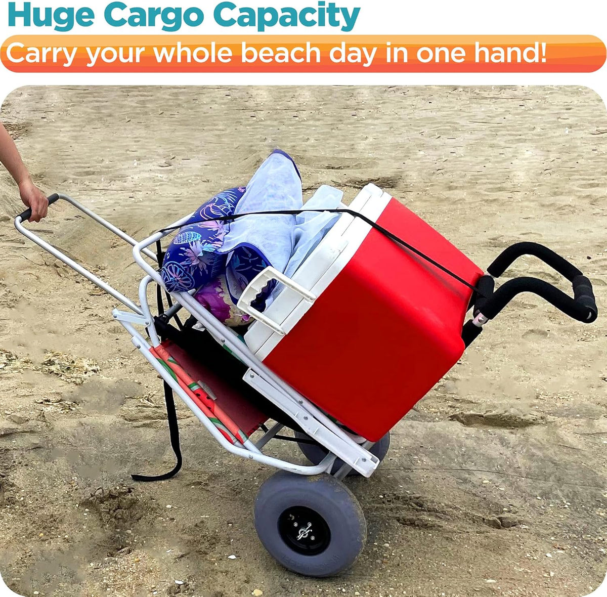 Collapsible Folding Beach Wagon with Mesh Storage Compartment and 9 Pneumatic Balloon Wheels O138