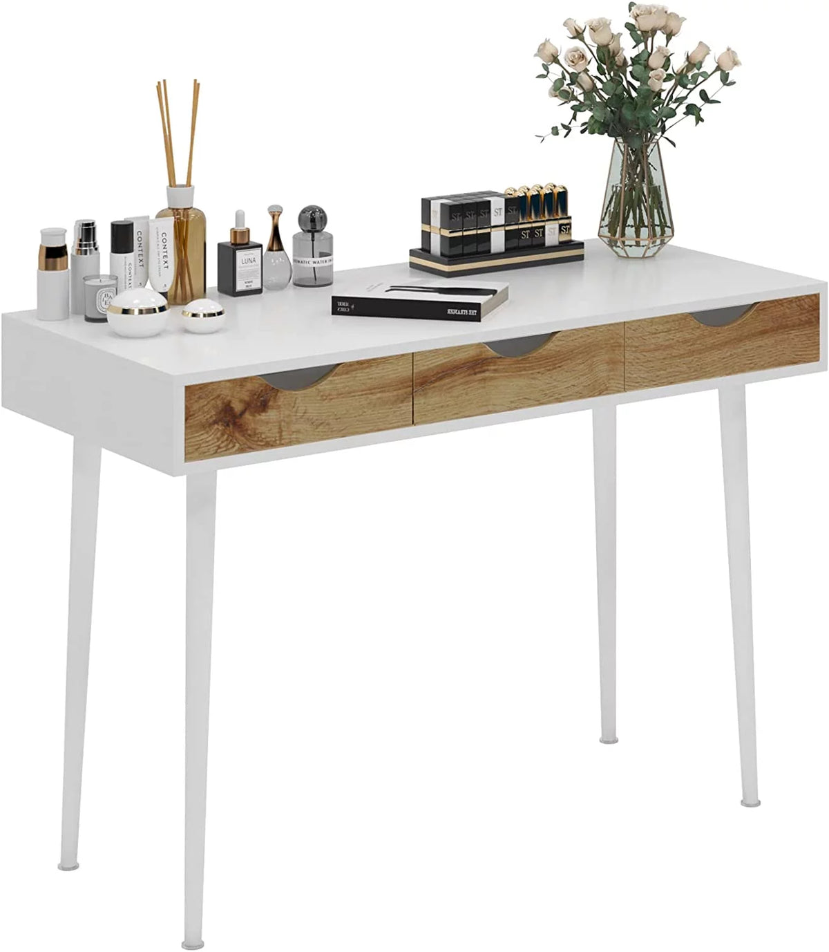 43in White Vanity Desk with 3 Drawers D990