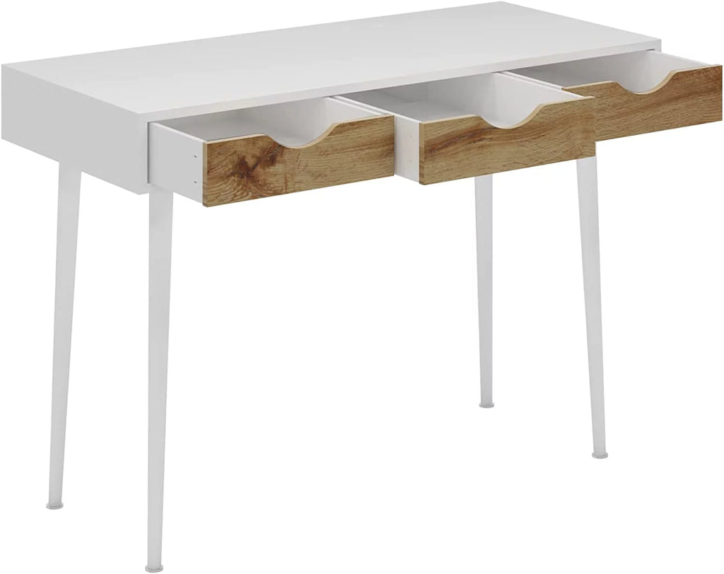 43in White Vanity Desk with 3 Drawers D990