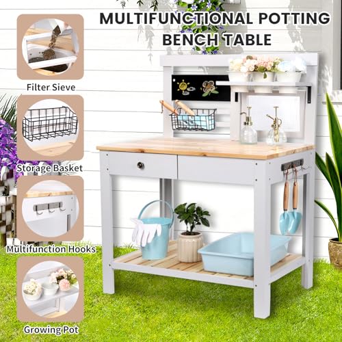 Wooden Outdoor Potting Bench Table with Sink Y530664