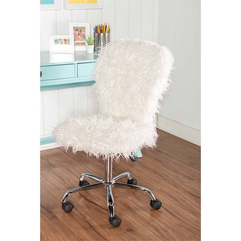 White Faux Flokati Armless Office Chair R2441