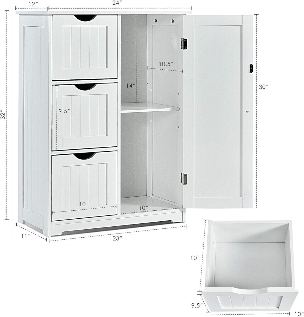 White Freestanding Bathroom Cabinet with 3 Drawer V6143