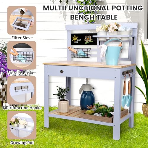 Wooden Outdoor Potting Bench Table with Sink Y530664