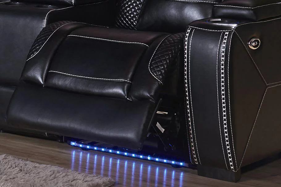 Black Power Reclining Leather Chair with LED Lights V8958